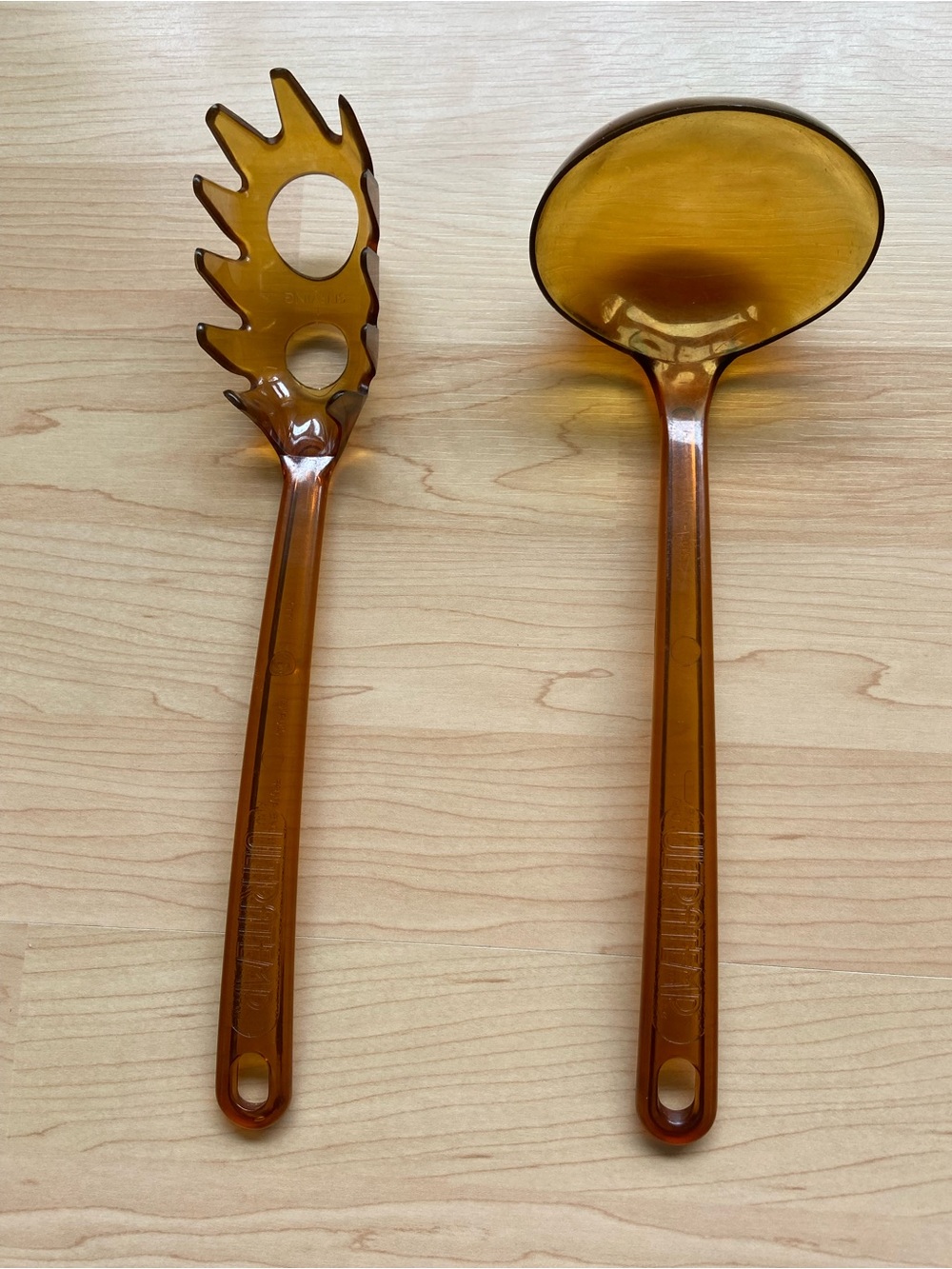 Vintage Ultratemp Utensils Robinson Knife Co Soup Ladle & Noodle Amber Lot of 2